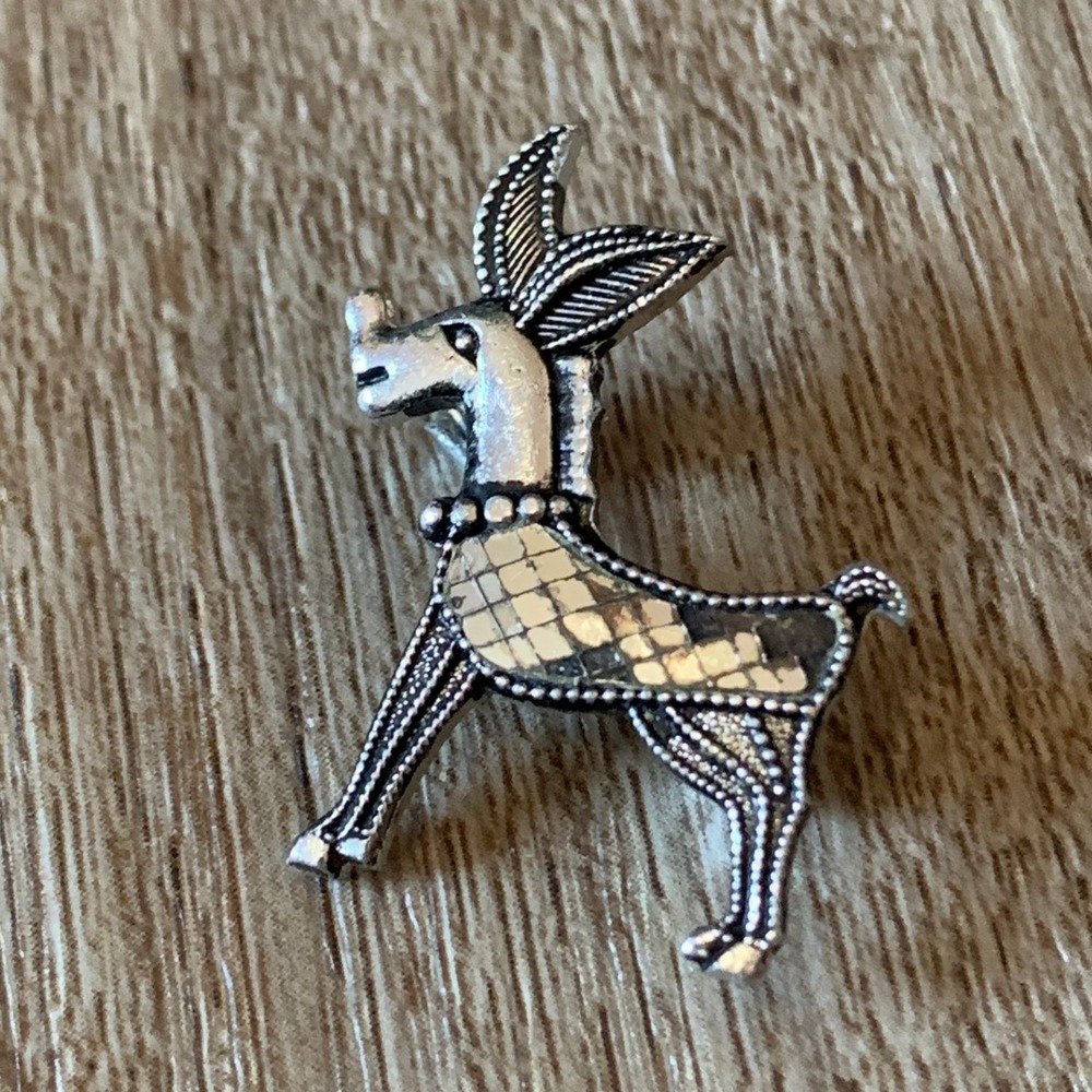 RARE vintage 30s Art Deco Japanese silver donkey brooch, marcasite inlay